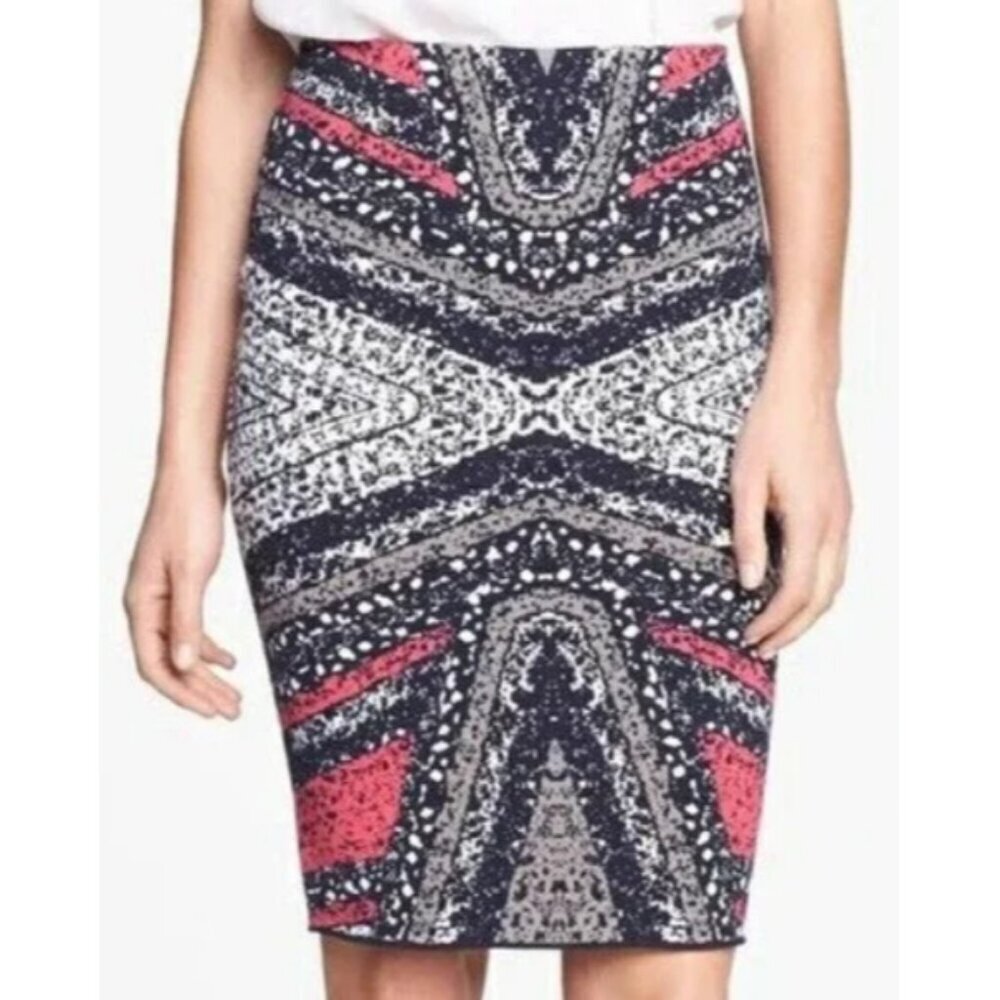 Diane Von Furstenberg Phaedra Knit Skirt Womens S Stretch Pencil Pink Black
